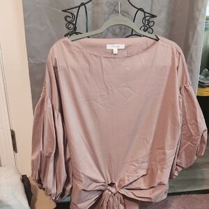 Active USA - Relaxed Mauve Pink Tie Front Balloon Sleeve Blouse